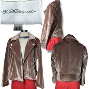 BCBGeneration Luxury Beige  Breasted Motorcycle Jacket Size L